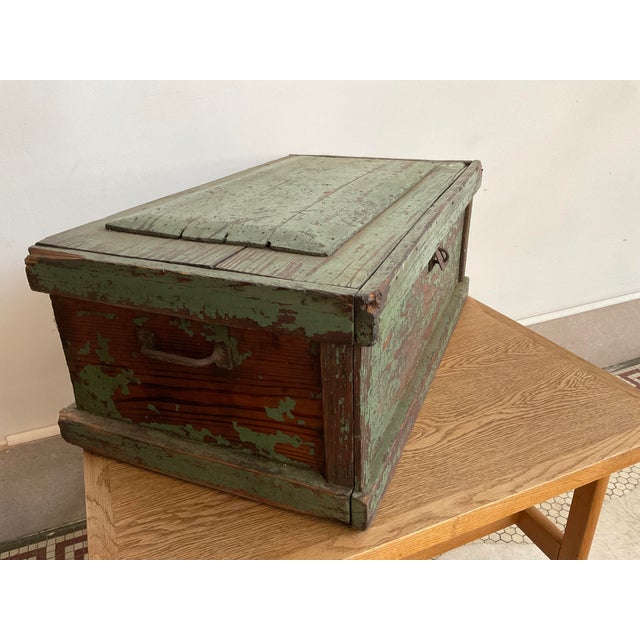 Early 20th Century Rustic Green Painted Wooden Storage Chest or Trunk For Sale - Image 11 of 14