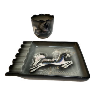 1950s Vintage Sasha Brastoff Matching Ceramic Vase & Tray Set- 2 Pieces For Sale
