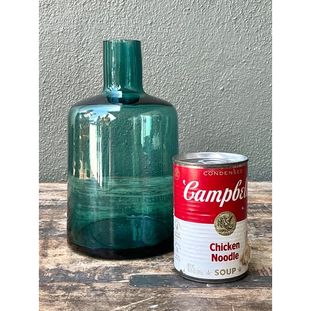 Glass Vintage Teal Glass Vase For Sale - Image 7 of 14