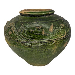 Antique Green Glazed Pottery Vessel Possibly Chinese For Sale