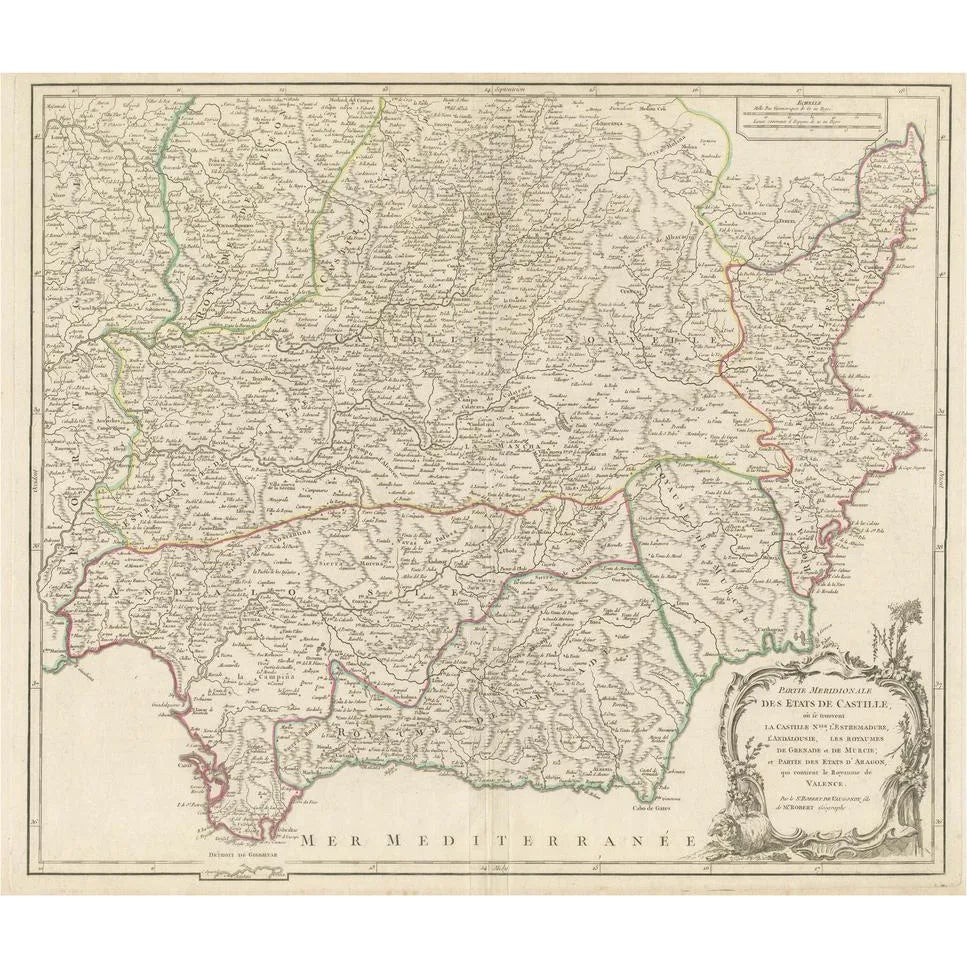 Detailed Engraving Highlighting Key Regions of Southern Spain and ...