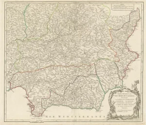 Detailed Engraving Highlighting Key Regions of Southern Spain and Castile, 1752