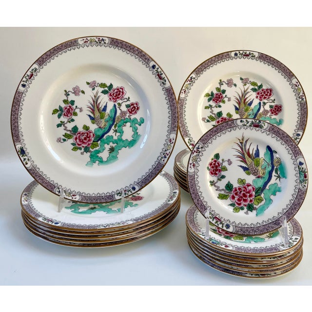 Chinoiserie Crown Staffordshire Chinoiserie Porcelain Rock Bird Dinner Plates - Set of 22 For Sale - Image 3 of 9