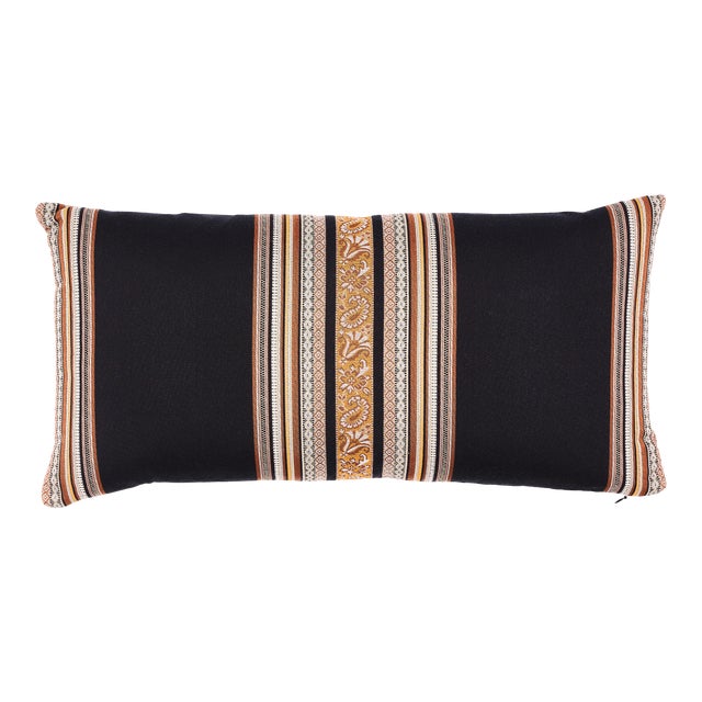 Schumacher Markova Stripe Pillow in Black For Sale