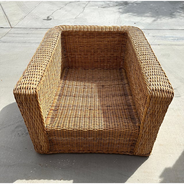 Mid 20th Century Pair of Michael Taylor Style Oversized Woven Rattan Lounge/Cube Chairs For Sale - Image 5 of 12