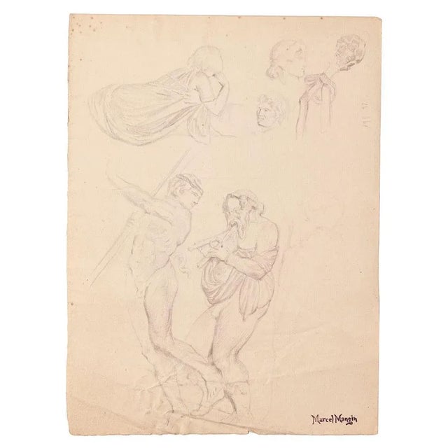 Study of Figures is original drawings on ivory paper, realized by Marcel Mangin (French, 1852 - 1915), with the stamp of...