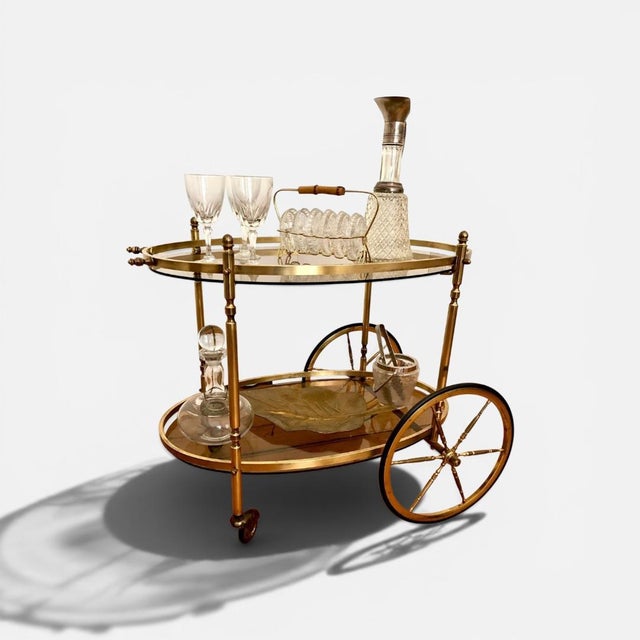 Neoclassical Brass Serving Trolley, 1960s, in Very Good conditions. Designed 1960 to 1969