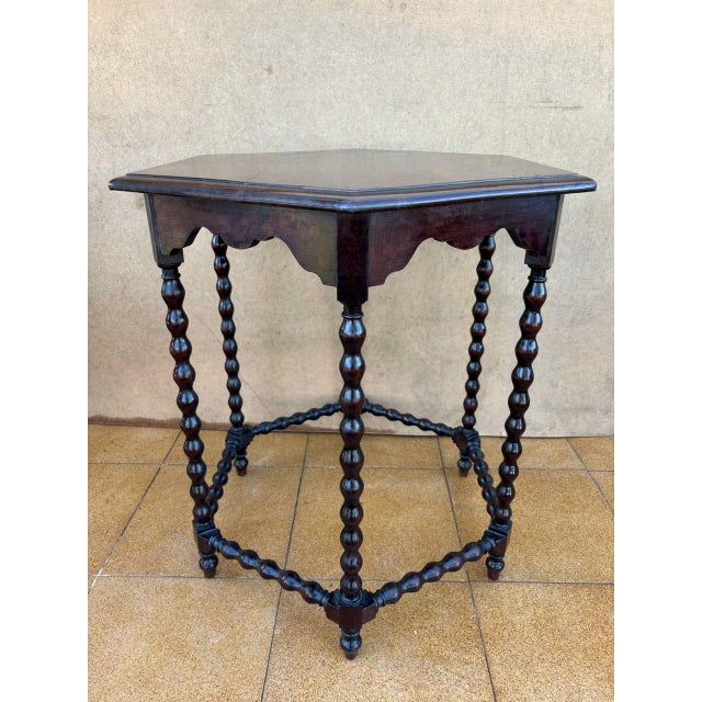 Baroque Spanish Baroque Revival Walnut Side Table with Barley Twist Legs, 1900 For Sale - Image 3 of 10
