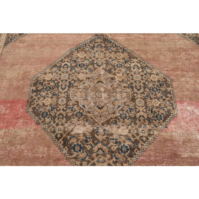 Pink Vintage Shabby Chic Handmade Wool Rug For Sale - Image 12 of 13