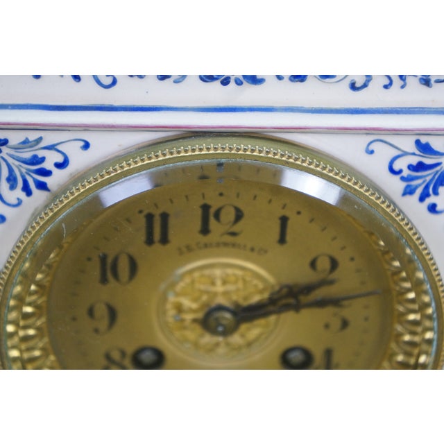 Antique Renaissance Revival j.e. Caldwell French Delft Porcelain Mantel Clock For Sale - Image 9 of 18