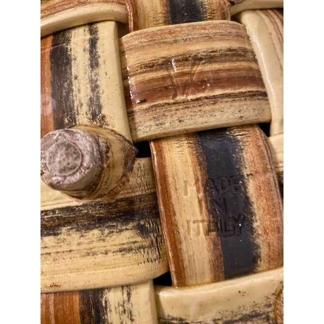 Coffee Large 1980s Artisan Woven Ceramic Decorative Fruit Bowl and Basket For Sale - Image 8 of 8