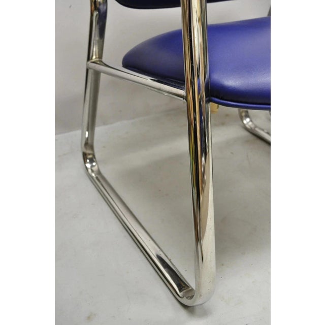 Metal Vintage Lawsonia Stylex Mid Century Modern Blue Chrome Lounge Chairs - A Pair For Sale - Image 7 of 10