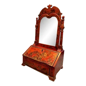 Vintage English Chinoiserie Table Mirror Slant Top Front