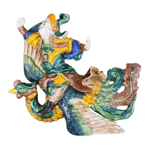 Chinese Ceramic Tileworks Warrior on Phoenix Wall Hanging Figurine