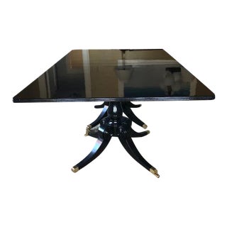 Custom Made Black Lacquer Pedestal Dining Table For Sale