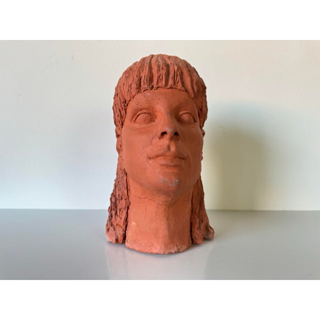 Available for sale this fantastic Vintage art handmade terracotta head bust sculpture of a young girl. Unsigned. C,1980's....