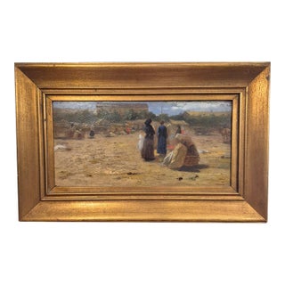 Antique Impressionist Painting of a Market Scene by Carolus Pallya For Sale