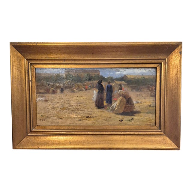 Antique Impressionist Painting of a Market Scene by Carolus Pallya For Sale