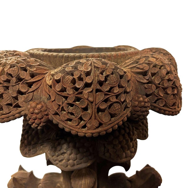 Antique 19th century Anglo-Indian, finely carved serpent Pedestal plant stand with prolific foliage and wildlife design....