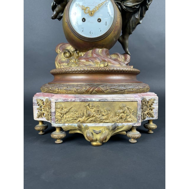 French 19th Century Gilt & Patinated Bronze Mounted on Marble Clock by Leroy For Sale - Image 3 of 17