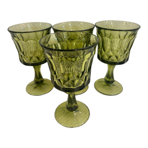 Late 20th Century Noritake Perspective-Green Pressed Glass Water Goblets - A Set of 4