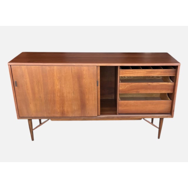 Mid-Century Modern 1960s Danish Modern Walnut Sideboard With Sliding Doors For Sale - Image 3 of 18