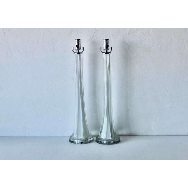 Mid-Century Modern 1980s Mid-Century Modern Paul Kedelv Style Encased White Art Glass Table Lamps - a Pair For Sale - Image 3 of 13