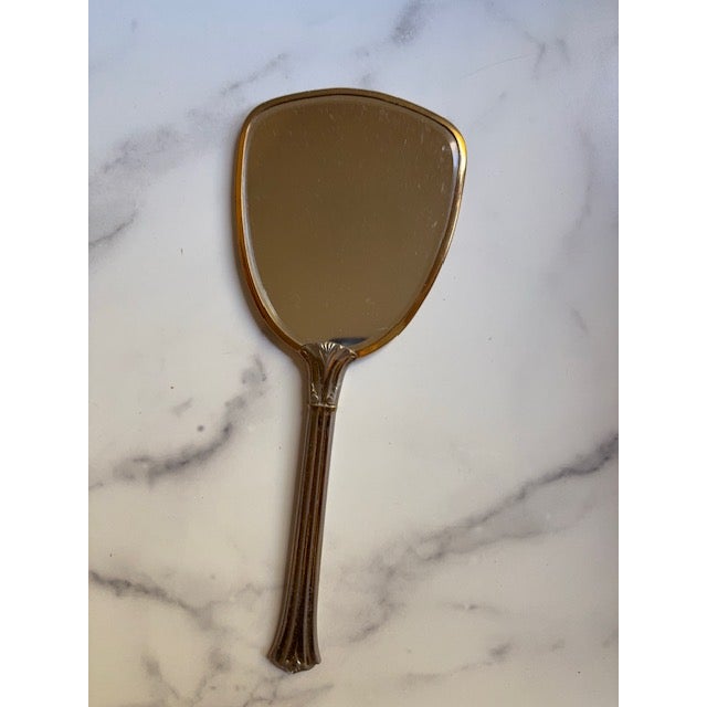 Vintage Mid-Century Metal and Glass Floral Vanity Hand Mirror For Sale - Image 4 of 4