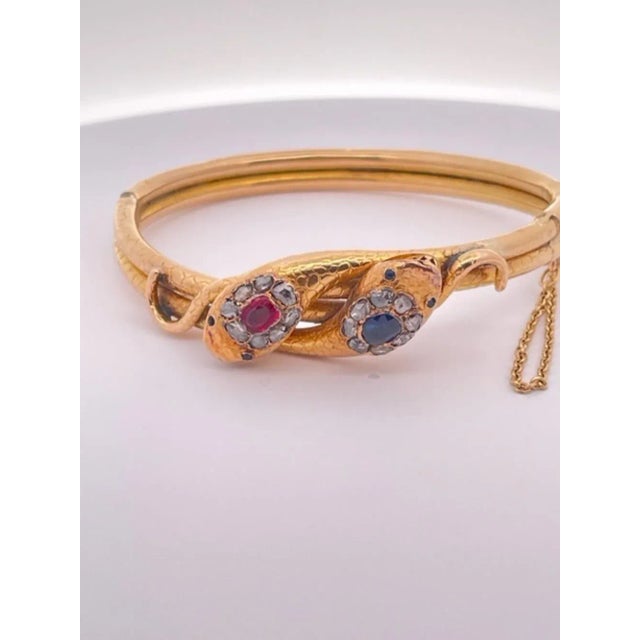 Gold Antique 1880s Double Head and Body 18k Snake Bracelet For Sale - Image 8 of 9