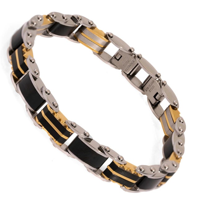 Contemporary Men's Fashion Icon Silver & Black Bracelet For Sale - Image 3 of 6