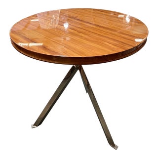 Decca Modern Round Side Table With Chrome Tripod Base For Sale
