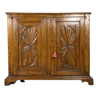 Antique Italian Wooden Storage Unit or Sideboard with Relief Design, 1600s For Sale