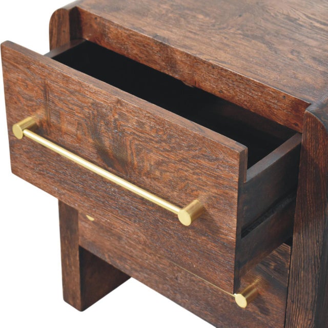 Contemporary Smoked Oak and Mango Wood Curved Nightstand For Sale - Image 3 of 8