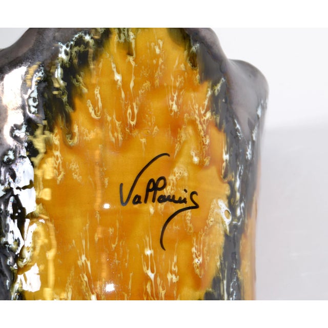 Vallauris Glazed Ceramic Bronze, Black & Orange Vase Mid-Century Modern France For Sale - Image 12 of 13
