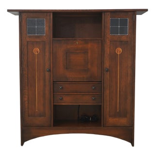 Stickley Mission Oak Harvey Ellis Inlaid Fall Front Bookcase For Sale