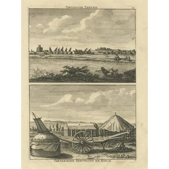Cornelis de Bruyn, Tartar Tents, Wagon and a Tartar Church, 1714, Print For Sale