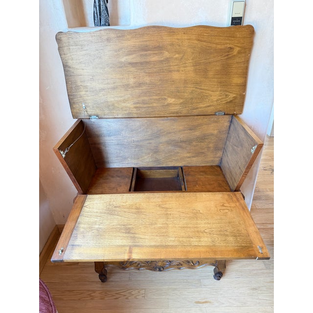 French Provincial French Provincial Walnut-Veneer Dough Bin (Pétrin) Console, Early-Mid 20th C. Louis XIII Style For Sale - Image 3 of 18