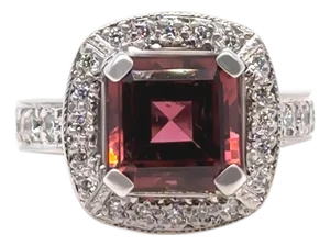 18ct White Gold Dark Pink Tourmaline & Diamond Cluster Ring 5.50ct 14.2g, Size 4