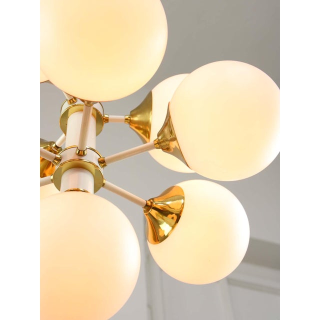 Vintage Italian Brass and Opaline 10-Arm Chandelier, 1970s For Sale - Image 10 of 18