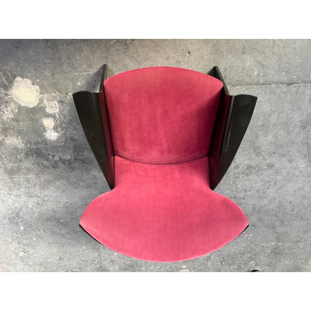 1980s Black Plywood Sofa with Burgundy Velvet Upholstery, 1980s For Sale - Image 5 of 7