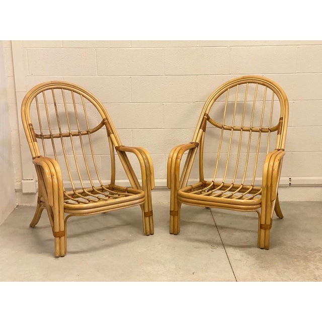 Set of Bamboo & Leather Armchairs, 1980s For Sale - Image 13 of 15