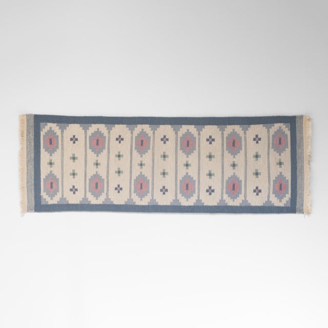 Textile Vintage Swedish Blue Runner Rug, 1960s For Sale - Image 7 of 7