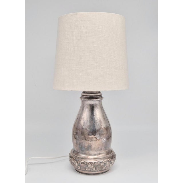 Silver plate table lamp with beautiful decor, by ATLA Danish Jugend, 1920s Re-wired following Swedish/EU electrical...