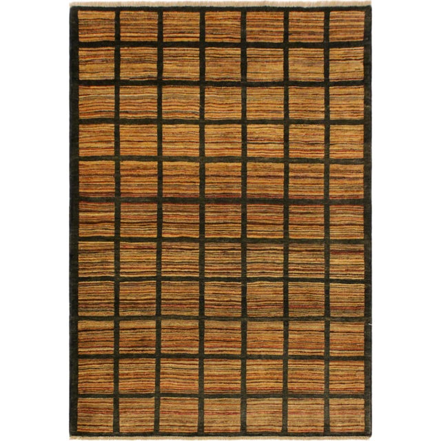 1990s Boho Chic Gabbeh Charcoal/Rust Wool Area Rug -4'2 X 5'11 For Sale