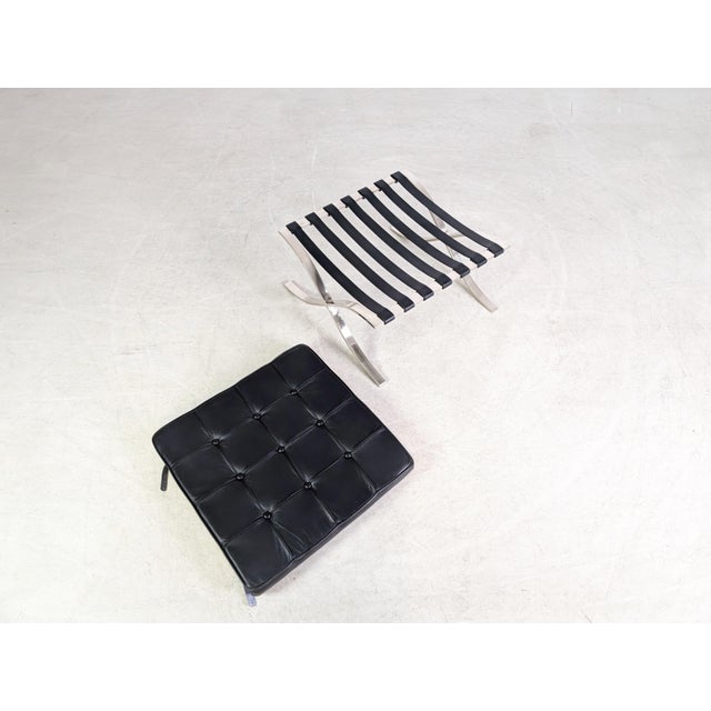Metal Barcelona Stool in Leather by Mies Van Der Rohe for Knoll International For Sale - Image 7 of 13
