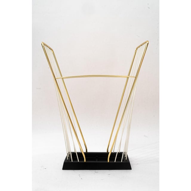 Umbrella stand around 1950s Rare model The base is iron ( blackened ) Brass polished and stove enameled