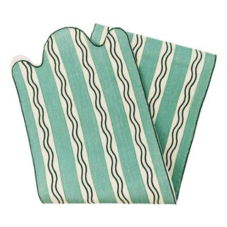 Misette Monaco Stripe Embroidered Linen Runner, Green Stripe For Sale