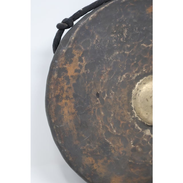 Brass Antique 19th Century Balinese Gamelan Gong With Old Padangtegal Dealer Tag and Mallet — 10.5" For Sale - Image 8 of 18