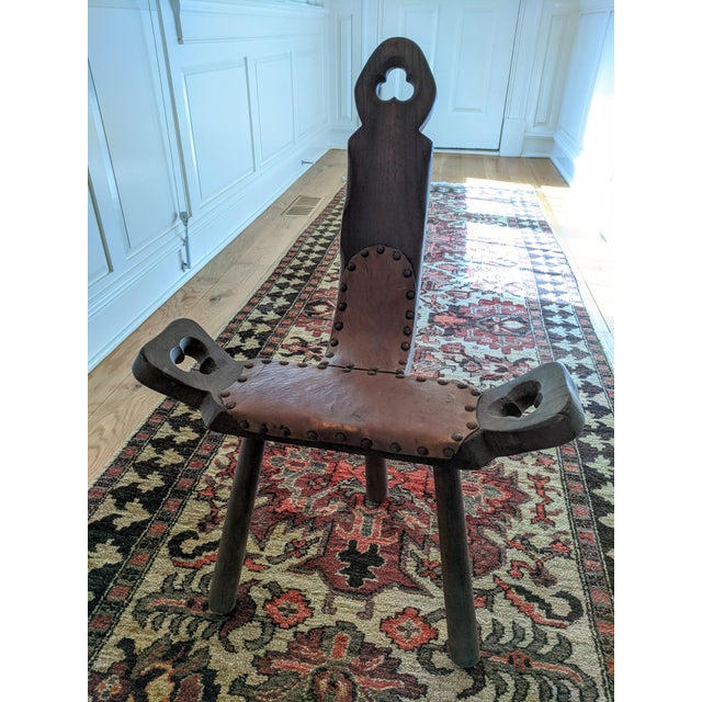 Vintage Spanish Mediterranean Leather Wooden Birthing Chair Chairish