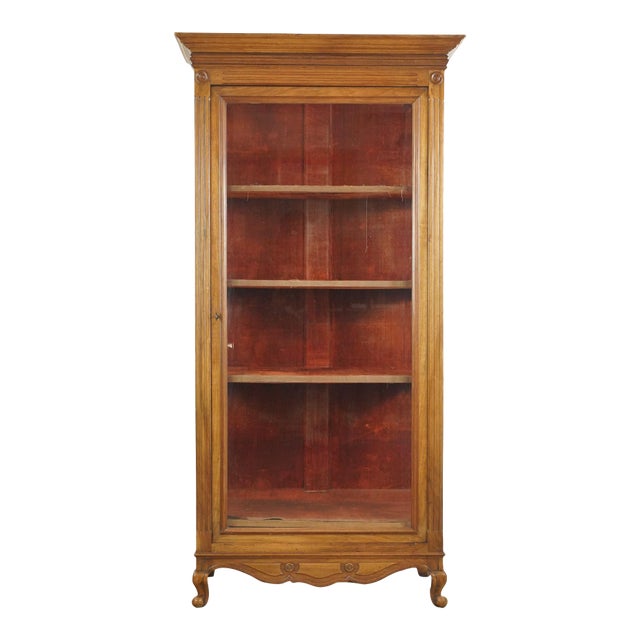 Vintage European Beveled Glass Wood Vitrine For Sale
